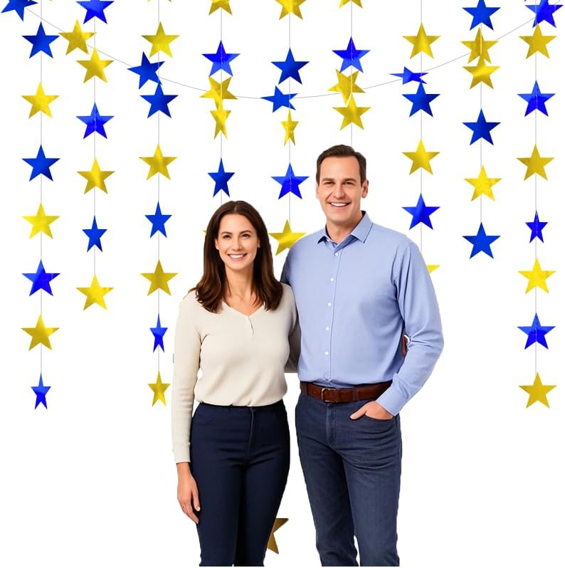Iridescent Shining Star Hanging Garland Iridescent Hanging Sparkling Star Streamer Glitter Bunting Banner Twinkle Backdrop for Wedding Baby Shower Birthday Christmas Decorations 40 Feet