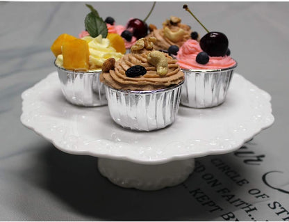 10 Inch White Ceramic Cake Stand (Holds 10 Inch Cake), Decorative Cupcake Stand, Dessert Display Plates for Snacks and Cookies, Baby Shower, Birthday, Wedding Party Decor