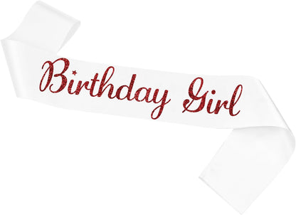 Birthday Girl Sash, White Silver Sash for Women and Girls, Birthday Party Decorations, Satin Material, One Size Fits Most