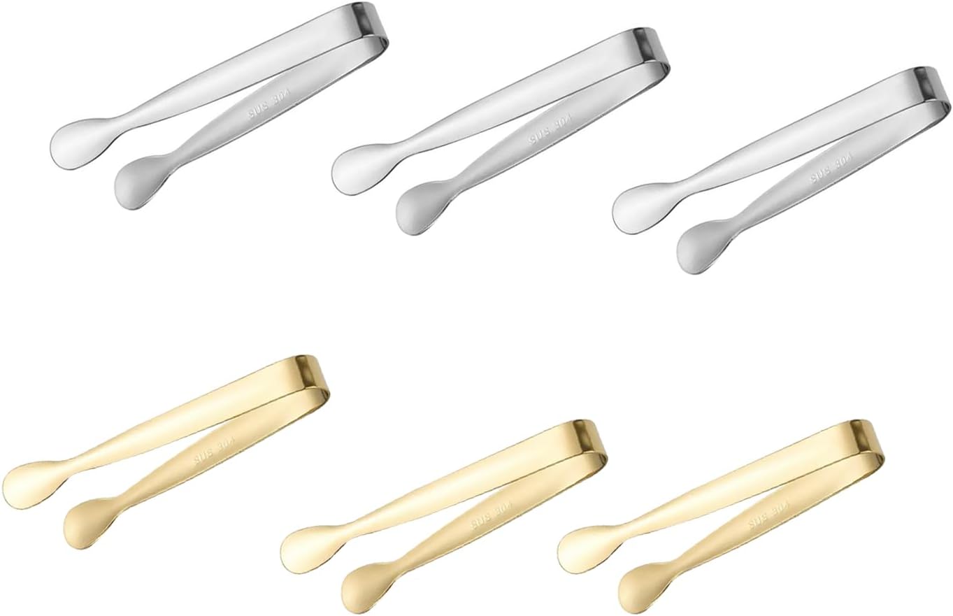 6Pcs Silver and Gold Mini Sugger Tongs Small Tongs,Charcuterie Boards Accessories Serving Trays for Tea Parties,Coffee Breaks,or Any Social Gathering.