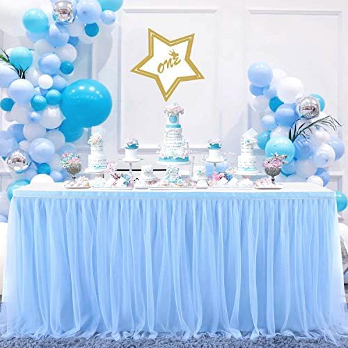 72inch Champagne Gold Tulle Table Skirts for Rectangle Round Tables, Gold Grim Ruffle Tulle Tutu Cloth Table Skirt 6ft for Wedding Birthday Party Cake Dessert Decor(No Top Cover)