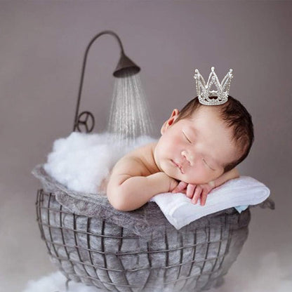 2Pcs Mini Infant Crown Baby Princess Tiara Cake Topper Crystal Rhinestone Small Gold Cupcake Crown for Newborn Photo Prop Royal Prince Themed Birthday Wedding Christmas Party Decorations