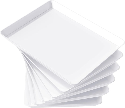 Lifewit Serving Tray for Party Supplies, Reusable Serving Platter for Catering, Snack, Fruit, Charcuterie, Appetizer, Plastic Food Trays, Hosting Essentials, BPA Free, White, 4 Pcs