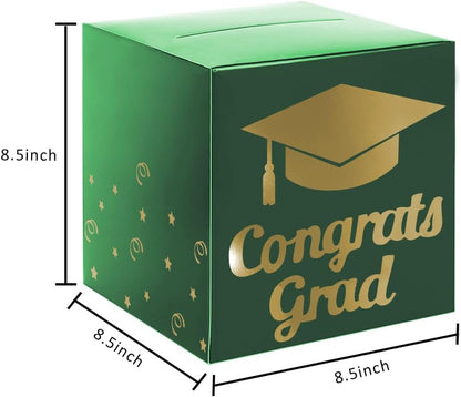 Graduation Card Box Holder, Congrats Grad Foldable Cardboard Decorations Box for Graduation Party Decoration and Grad Parties (Black)