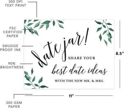 Andaz Press Wedding Party Signs, Natural Greenery Green Leaves, 8.5x11-inch, Bridal Shower Scavenger Hunt, 1-Pack - Colors D