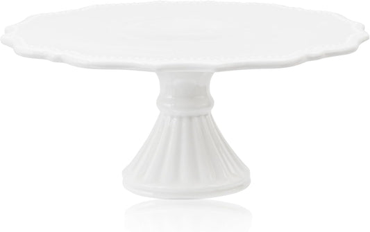 10 Inch Cake Stand, Relief Round Dessert Cake Stand, Ceramic Cupcake Stand for Birthday, Wedding, Baby Shower, Tea Party and Other Celebrations(White)