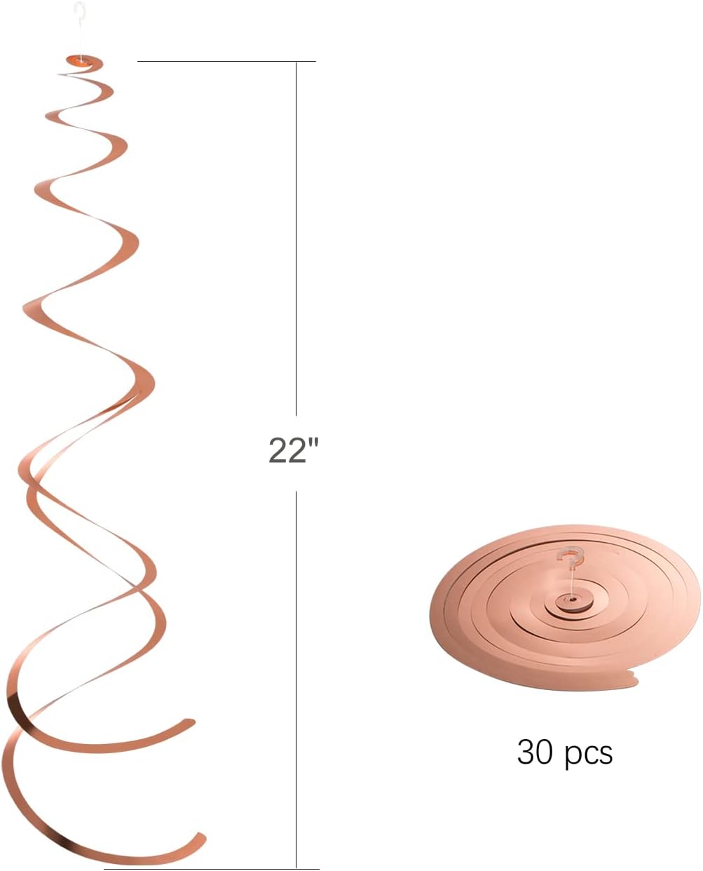 Gold Hanging Swirl Decorations Plastic Streamers Foil Swirls Ceiling Decorations Wedding Baby Shower Birthday Party Decorations, Pack of 30