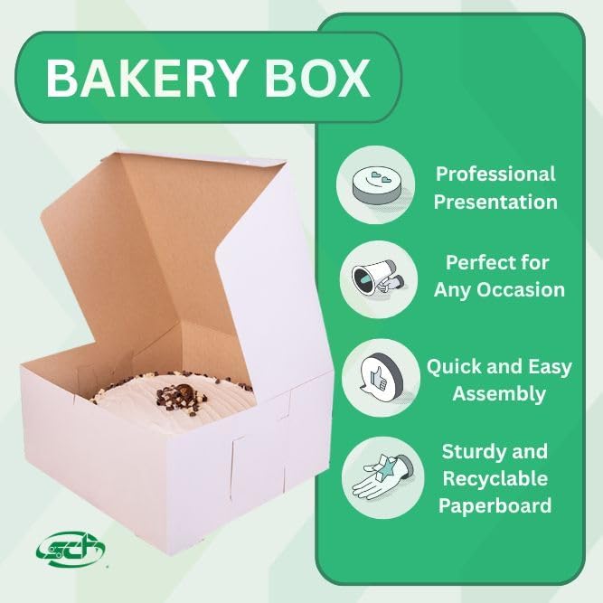 Southern Champion Tray 0989 Premium Clay-Coated Kraft Paperboard White Non-Window Lock Corner Bakery Box, 12" Length x 12" Width x 6" Height, White (Case of 50)