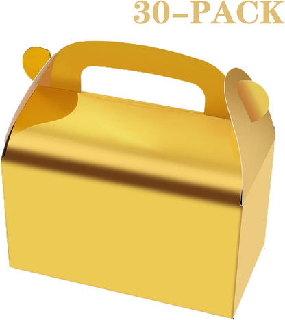 30-Pack Yellow Party Favor Treat Boxes, Goodie Candy Box, Gable Paper Gift Boxes with Handles Perfect for Construction and Chic Yellow Submarine Party Decoration Supplies