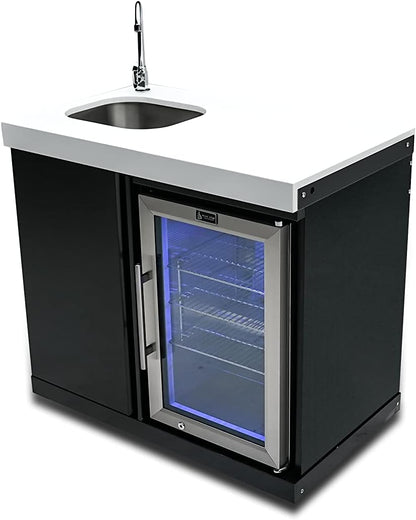 Mont Alpi Bar Series MA-BEVKEG Stainless Steel Outdoor Rated 3 Beer Tap Kegerator Keg Center Dispenser + Beverage Center with Compact Refrigerator + Granite Countertops