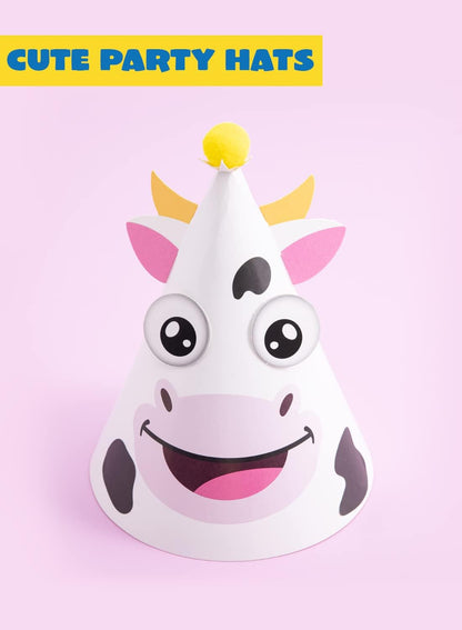 JOYIN 12 Sets Party Hats for Kids Birthday Party Games Craft Activities, Cute Animal Theme Birthday Hats Activity Kits with Stickers for Kids Holiday Theme Party Favors