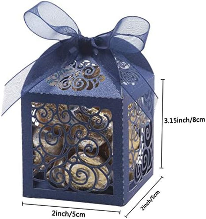 KPOSIYA 100 Pack Wedding Favor Boxes Laser Cut Boxes Party Favor Box Small Gift Boxes Lace Candy Boxes for Wedding Bridal Shower Baby Shower Birthday Party Anniverary with Ribbons (Pink, 100)