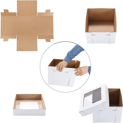 Tall Cake Boxes for Tier Cakes,10x10x12 Inch [3Pack ] Thick Sturdy Cake Box with Window, Layer Cake Carrier,Disposable Cake Containers