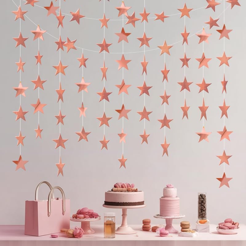 Iridescent Shining Star Hanging Garland Iridescent Hanging Sparkling Star Streamer Glitter Bunting Banner Twinkle Backdrop for Wedding Baby Shower Birthday Christmas Decorations 40 Feet