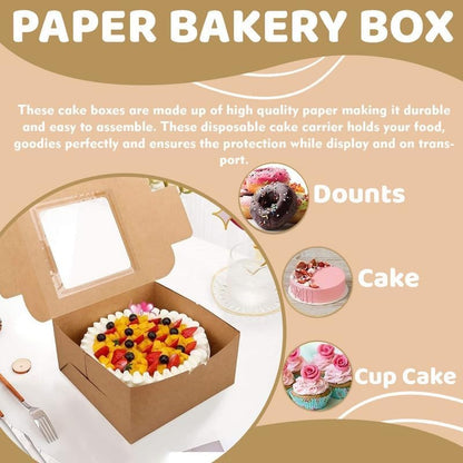 JBR & JM 5-Pack White Cake Boxes with Window - 10x10x5 Inches, Disposable Bakery Box for Cakes, Pastries, Desserts, Cookies - Square Cake Containers for Birthday Parties and Weddings