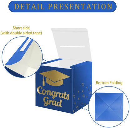 Graduation Card Box Holder, Congrats Grad Foldable Cardboard Decorations Box for Graduation Party Decoration and Grad Parties (Black)