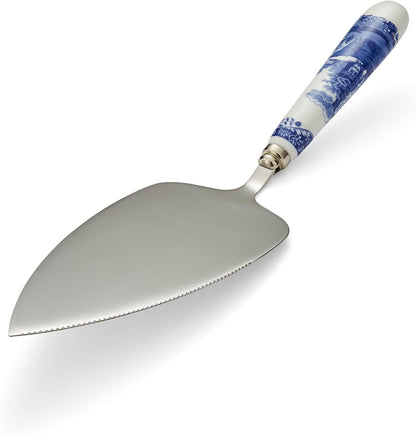 Spode Blue Italian Cake Server - 10 Inch Porcelain Dessert Knife for Slicing Cakes, Pies, Pastries