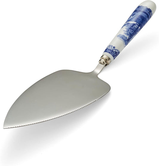 Spode Blue Italian Cake Server - 10 Inch Porcelain Dessert Knife for Slicing Cakes, Pies, Pastries