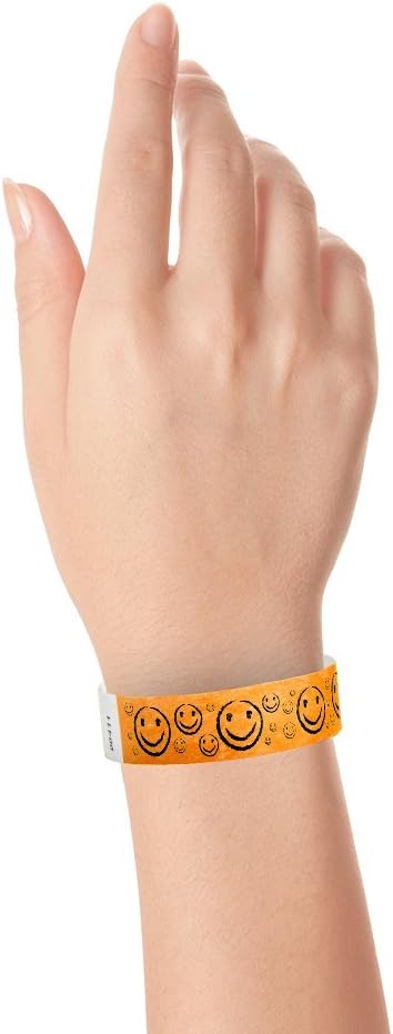 500 WristCo Yellow Smiley Face Tyvek Wristbands for Events - ¾” x 10” - Waterproof Recyclable Comfortable Tear Resistant Paper Bracelets Wrist Bands for Concerts Festivals Admission Party