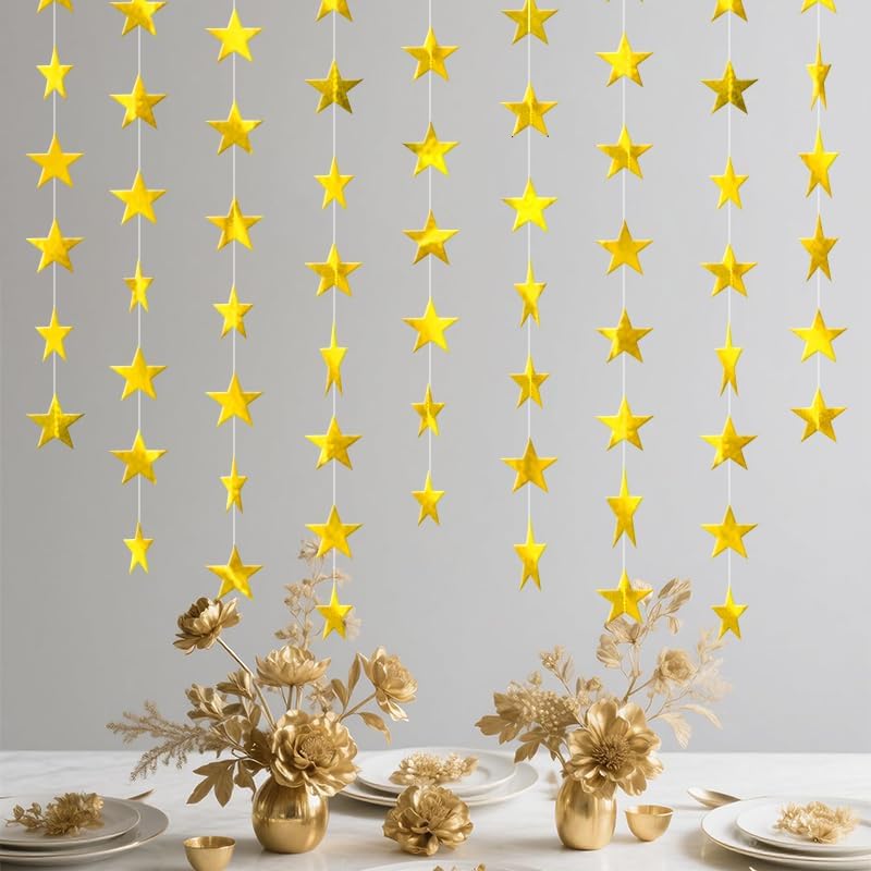 Iridescent Shining Star Hanging Garland Iridescent Hanging Sparkling Star Streamer Glitter Bunting Banner Twinkle Backdrop for Wedding Baby Shower Birthday Christmas Decorations 40 Feet