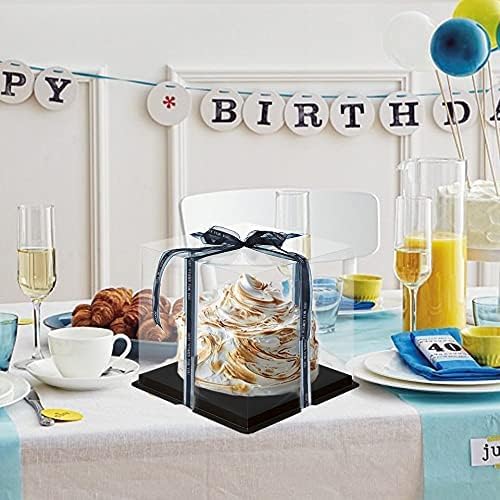 10 Inch Clear Cake Box,2 Pcs 10" X 10" X 9" Transparent Cake Box with Ribbon for 8" Cakes-Clear Tall Cake Boxs- Gift Boxes with Lid for Wedding Party and Gift Display (White-2 Set)