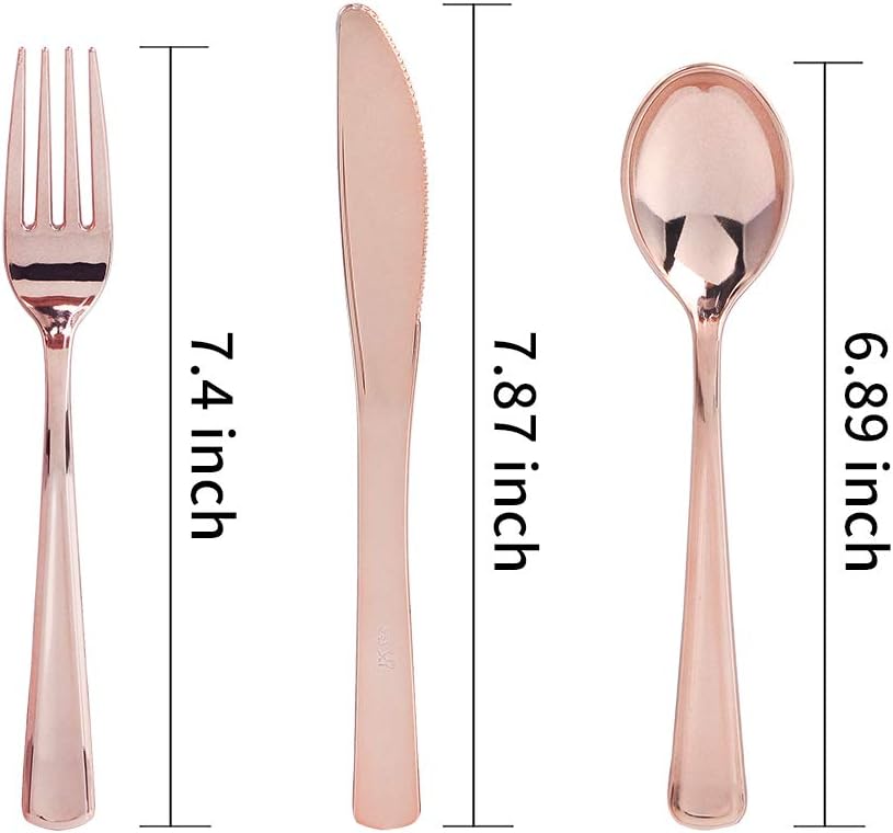 WDF300 Pieces Gold Plastic Silverware - Heavy Duty Disposable Cutlery Set Plastic Gold Silverware Set Includes 100 Forks, 100 Spoons, 100 Knives for Party Baby Shower Wedding Spring