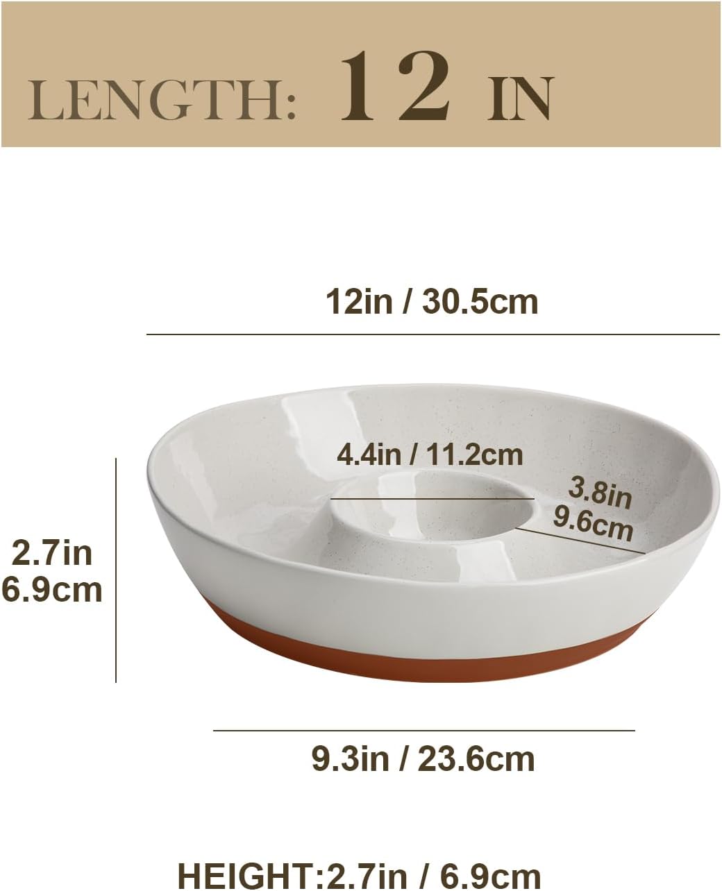 MALACASA Ceramic Chips and Dip Serving Tray, 12 Inch Large Divided Bowls Set for Salsa, Veggies & Dip, Appetizers, Snacks, Free-Form Serving Dish Platter for Parties Hosting & Entertaining, White