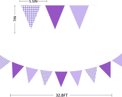 32Ft Dusty Blue Party Decorations Retro Blue Gingham Triangle Banner Flag Pennant Fabric Garland Streamers for Nautical Wedding Birthday Ahoy Achor Bridal Baby Shower Under The Sea Decor Supplies