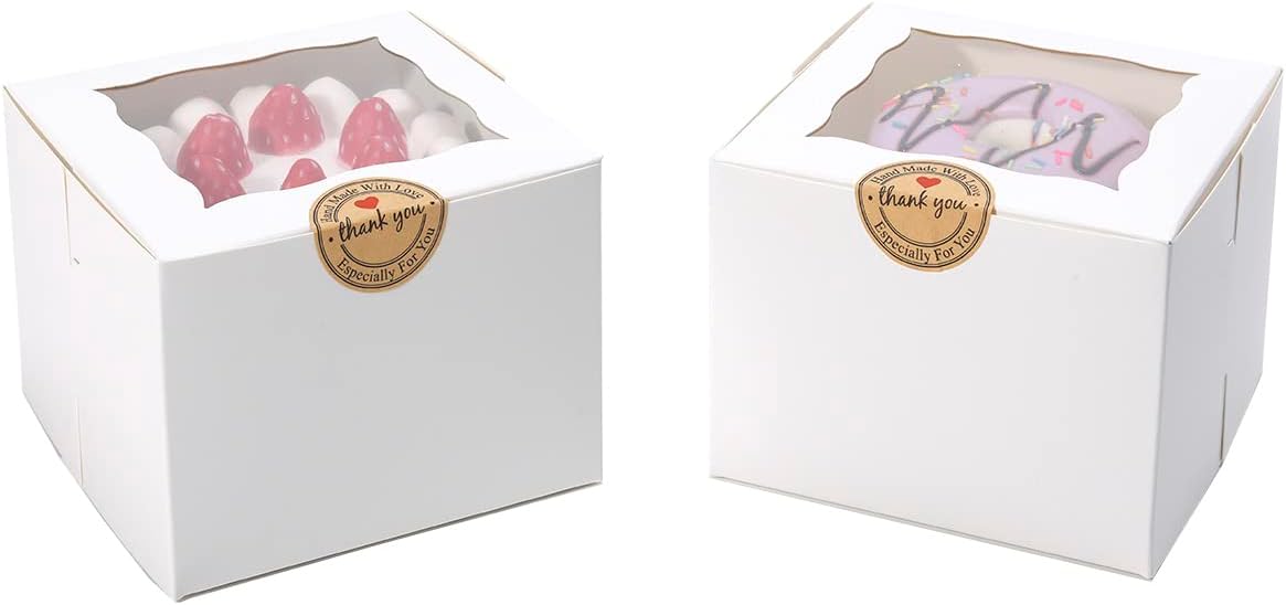 Cookie Boxes with Window 4.5x4.5x3 Inch-50 Pack,White Bakery Boxes,Mini Treat Boxes for Mini Bundt Cake and Individual Cheesecakes