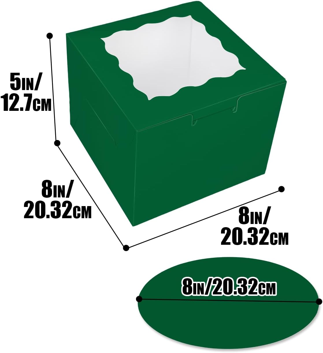 Bakepacker 36pcs 8x8x5 Inches Cake Boxes with Window 18-Packs Black 8 Inch Bakery Boxes (18 Cake Boxes +18 Cake Boards Included)