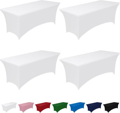 Pureegg Spandex Tablecloth 6ft - 2 Pack, Fitted and Tight Cloth for Rectangle Table, Wrinkle-Free and Stretch Table Cover for Party, Wedding, Banquet and Birthday, White