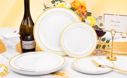 FLOWERCAT 60PCS White Plastic Plates - Heavy Duty White Disposable Plates for Mother's Day/Birthday Party/Wedding -serve for 30 guests Include 30PCS 10.25" & 30PCS 7.5" Plates for Party
