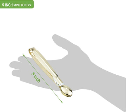 5.75" Mini Appetizer Tongs Set, Tiny Stainless Steel Small Tongs for Serving, Tea Party, Coffee Bar, Desserts, Set of 4 (Gold)