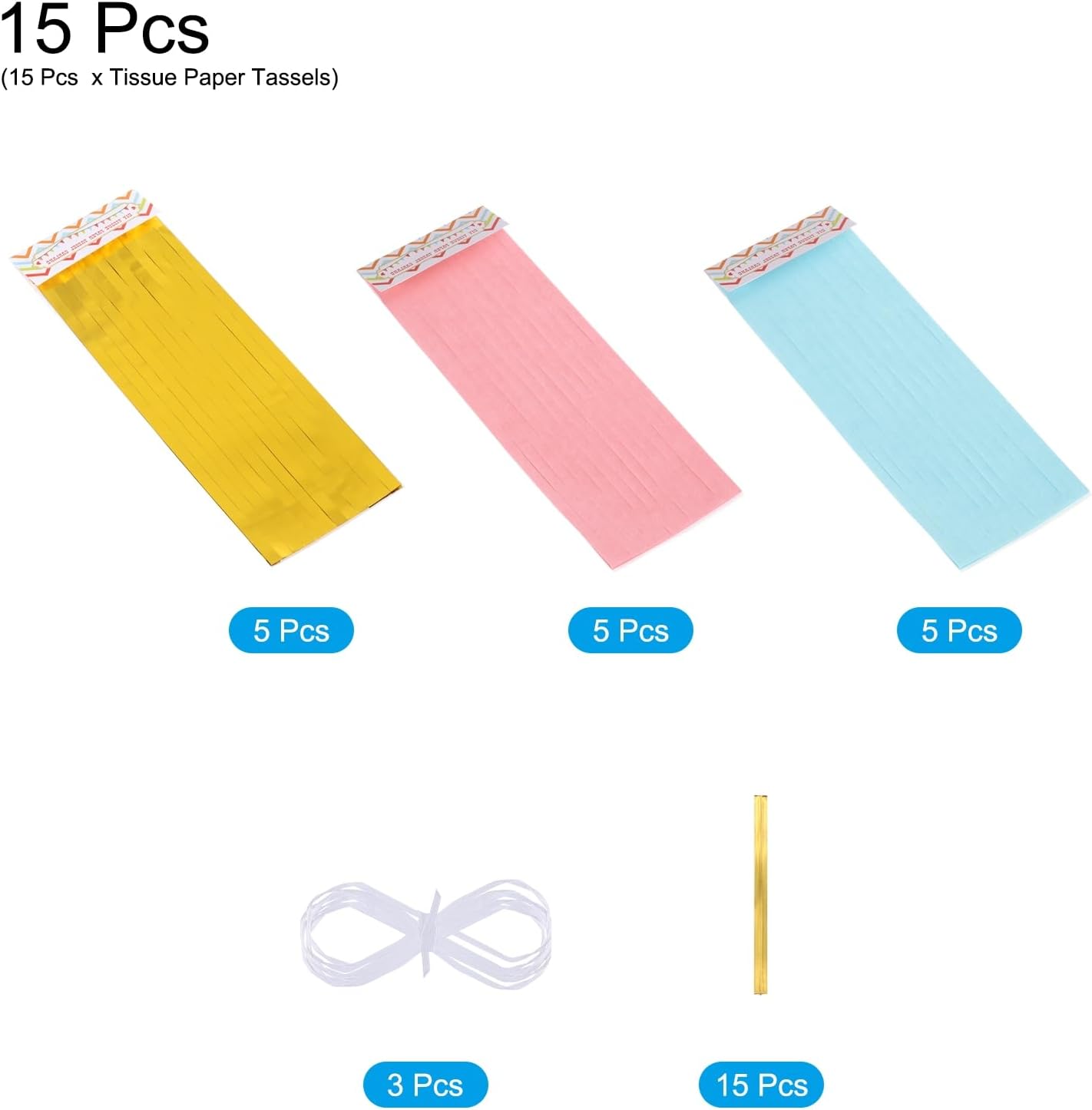 MECCANIXITY 15Pcs Light Blue Tassel Garland Banner with Rope Tissue Paper Tassels Party DIY Kits for Anniversary Wedding Birthday Party