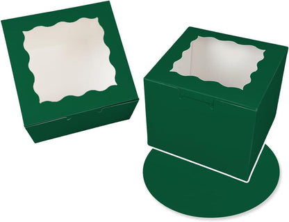 Bakepacker 36pcs 6x6x5 Inches with Window 18-Packs White 6 Inch Bakery Boxes (18 Cake Boxes +18 Cake Boards + 10 Meters Silk Ribbon Includes Included)