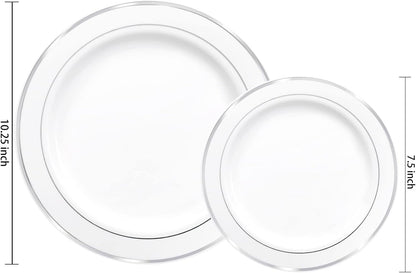 I00000 102 Pieces Gold Plastic Plates, Disposable Party Plates White Gold Rim, 51 Disposable Gold Dinner Plates 10.25 Inch and 51 Disposable Dessert Appetizer Elegant Fancy Wedding Plates 7.5 Inch