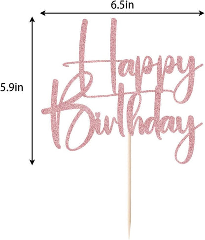 Happy Birthday Cake Topper,black Glitter Cake Pick Bunting Decor for Anniversary Birthday Party Cake Decorations Supplies