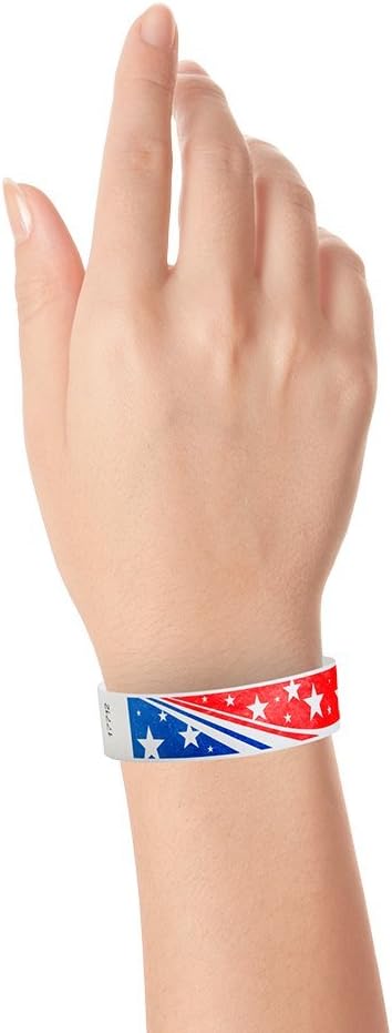 500 WristCo Red Stars Tyvek Wristbands for Events - Comfortable Tear Resistant Paper Bracelets ID Wrist Bands for Concerts Festivals Admission Party Identification Tours