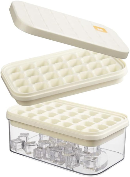 Brigii Ice Cube Tray with Lid&Bin, Ice Cube Mold with 56 Cubes, Stackable Ice Trays for Freezer with Easy-Release Silicone Bottom, for Drinks, Coffee, cocktail