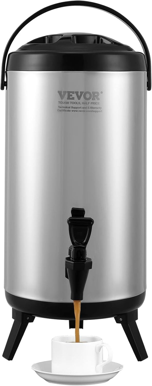 VEVOR Commercial Beverage Dispenser, 2 Tanks 18 L / 19 QT Per Tank Juice Dispenser, 370W Stainless Steel Ice Tea Drink Machine with 45°F-54°F Cooling Temperature, for Cold Drink Restaurant Bar Party