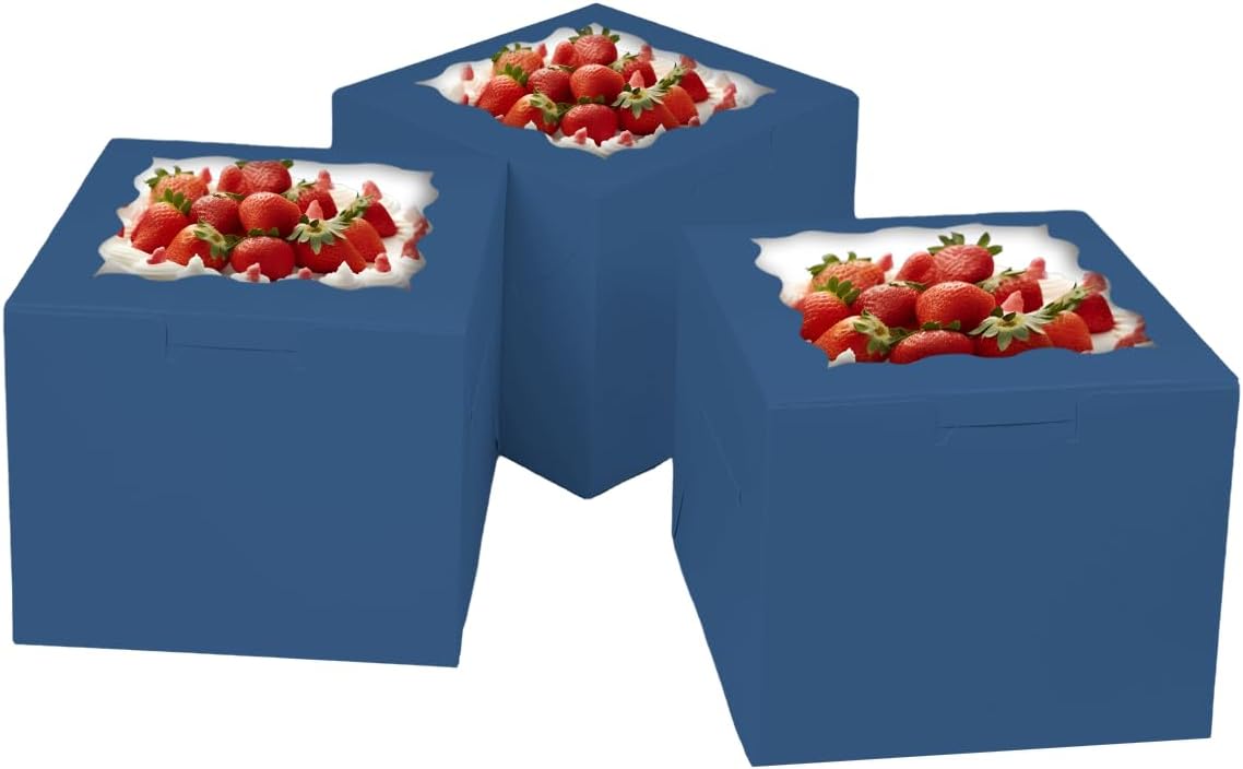 Bakepacker 36pcs 8x8x5 Inches Cake Boxes with Window 18-Packs Black 8 Inch Bakery Boxes (18 Cake Boxes +18 Cake Boards Included)