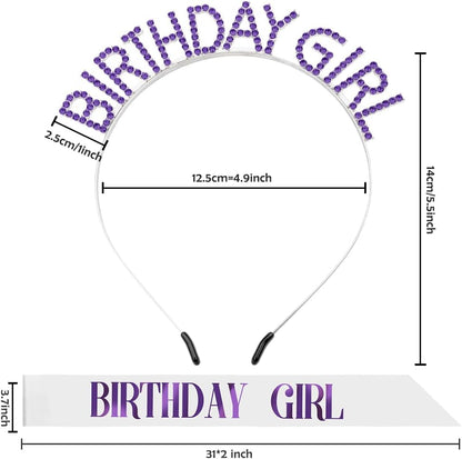 Birthday Sash & Crown for Women - Tiara Headband, Girls' Decorations Accessories