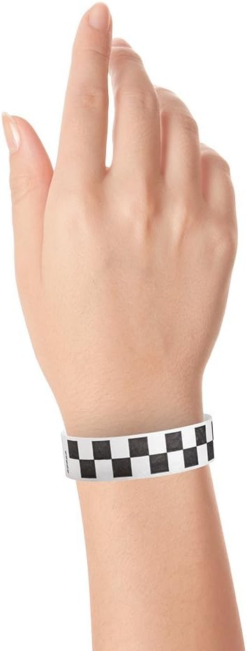 500 WristCo Black Checkered/Checks Tyvek Wristbands for Events - Comfortable Tear Resistant Paper Bracelets ID Wrist Bands for Concerts Festivals Admission Party Identification