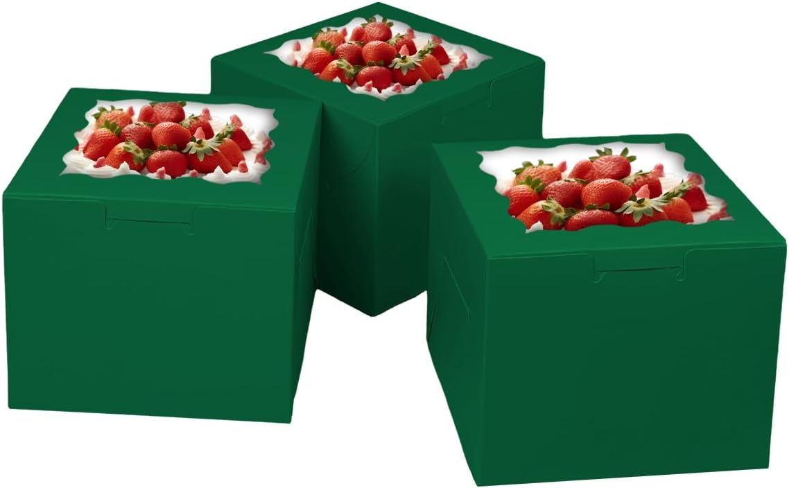 Bakepacker 36pcs 8x8x5 Inches Cake Boxes with Window 18-Packs Black 8 Inch Bakery Boxes (18 Cake Boxes +18 Cake Boards Included)