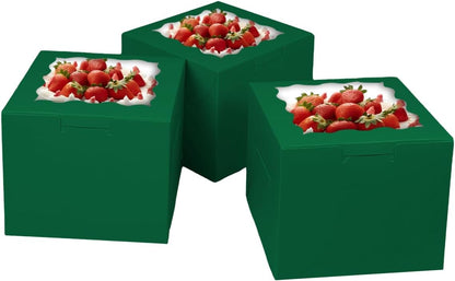 Bakepacker 36pcs 8x8x5 Inches Cake Boxes with Window 18-Packs Black 8 Inch Bakery Boxes (18 Cake Boxes +18 Cake Boards Included)