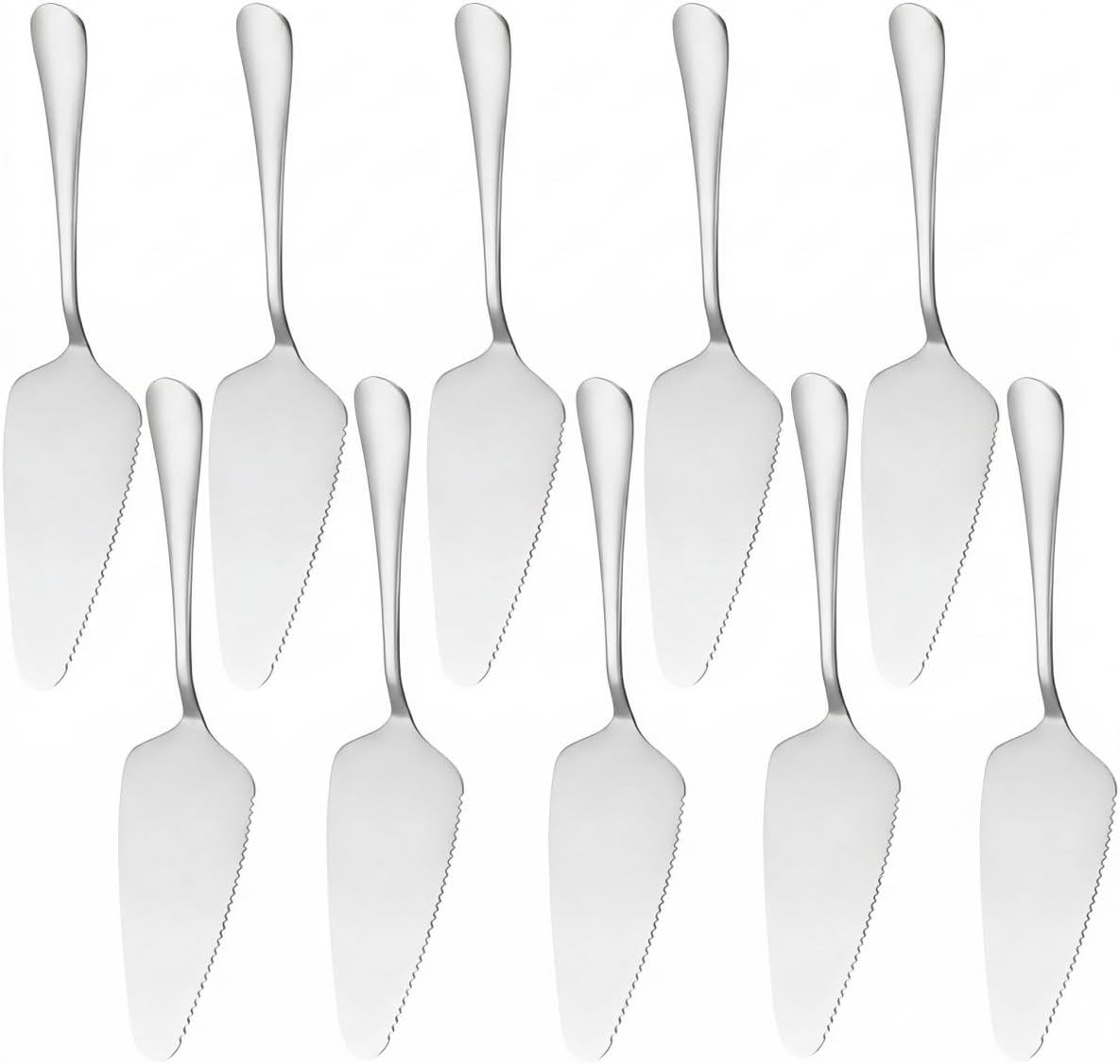 Stainless Steel Cake Server Pack of 10 Pie Holder Transfer Triangular Spade Spatula Serrated Edge for Pizza Cake Baking Safe in Dishwasher (Gold)