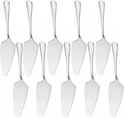 Stainless Steel Cake Server Pack of 10 Pie Holder Transfer Triangular Spade Spatula Serrated Edge for Pizza Cake Baking Safe in Dishwasher (Gold)
