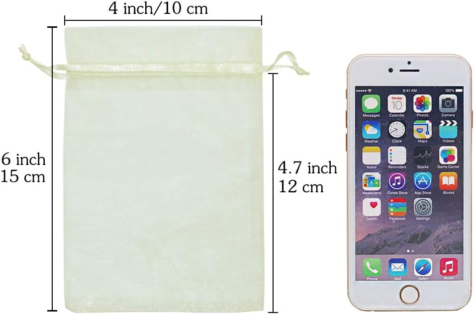 HRX Package 100pcs White Organza Bags, 4x6 inch Mesh Bags Drawstring Gift Bags Jewelry Pouches for Candy Wedding Favors Christmas