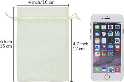 HRX Package 100pcs White Organza Bags, 4x6 inch Mesh Bags Drawstring Gift Bags Jewelry Pouches for Candy Wedding Favors Christmas