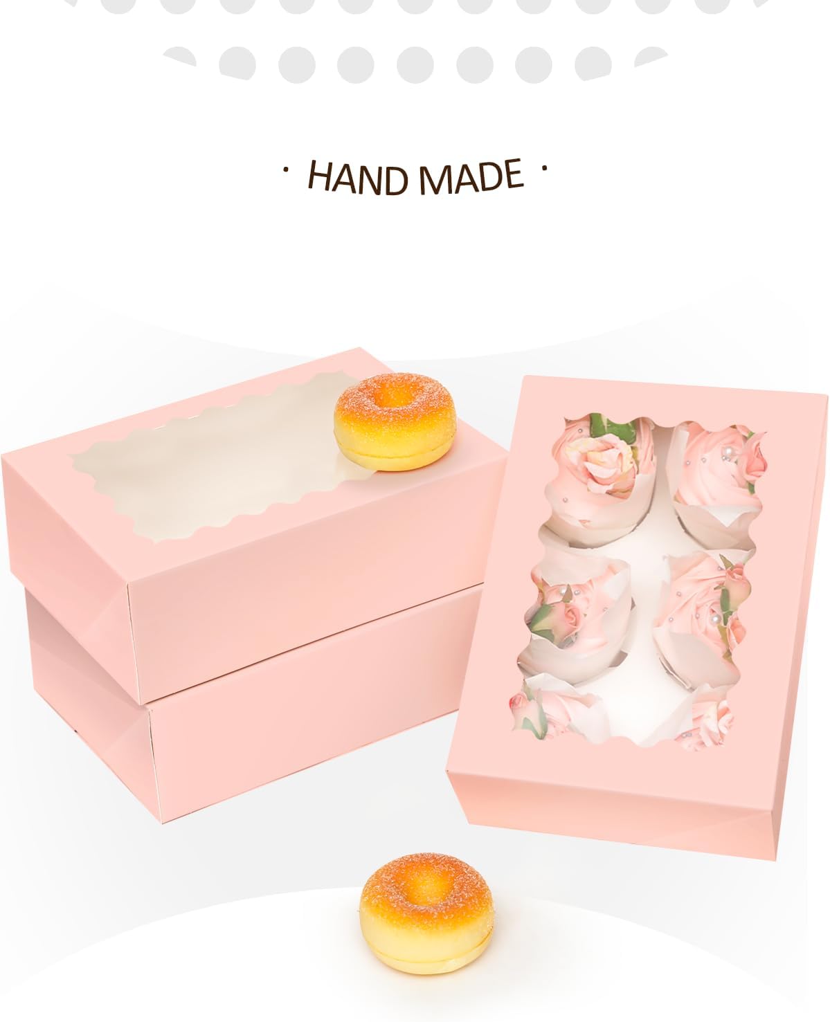 qiqee White 6 Cupcake Boxes with Window Auto-pop up 30 Packs Cupcake Box 9.4"x6.1"x3.3" Bakery Boxes For Cupcakes Carrier, Cupcake Containers
